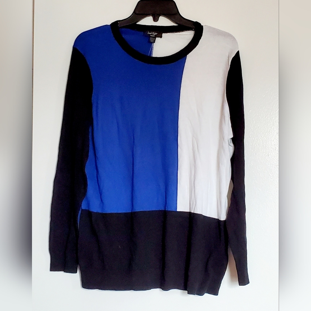 Lord & Taylor Cobalt and Black Sweater